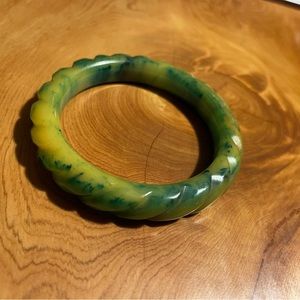 Yellow and Green Swirl Bakelite Bangle Bracelet